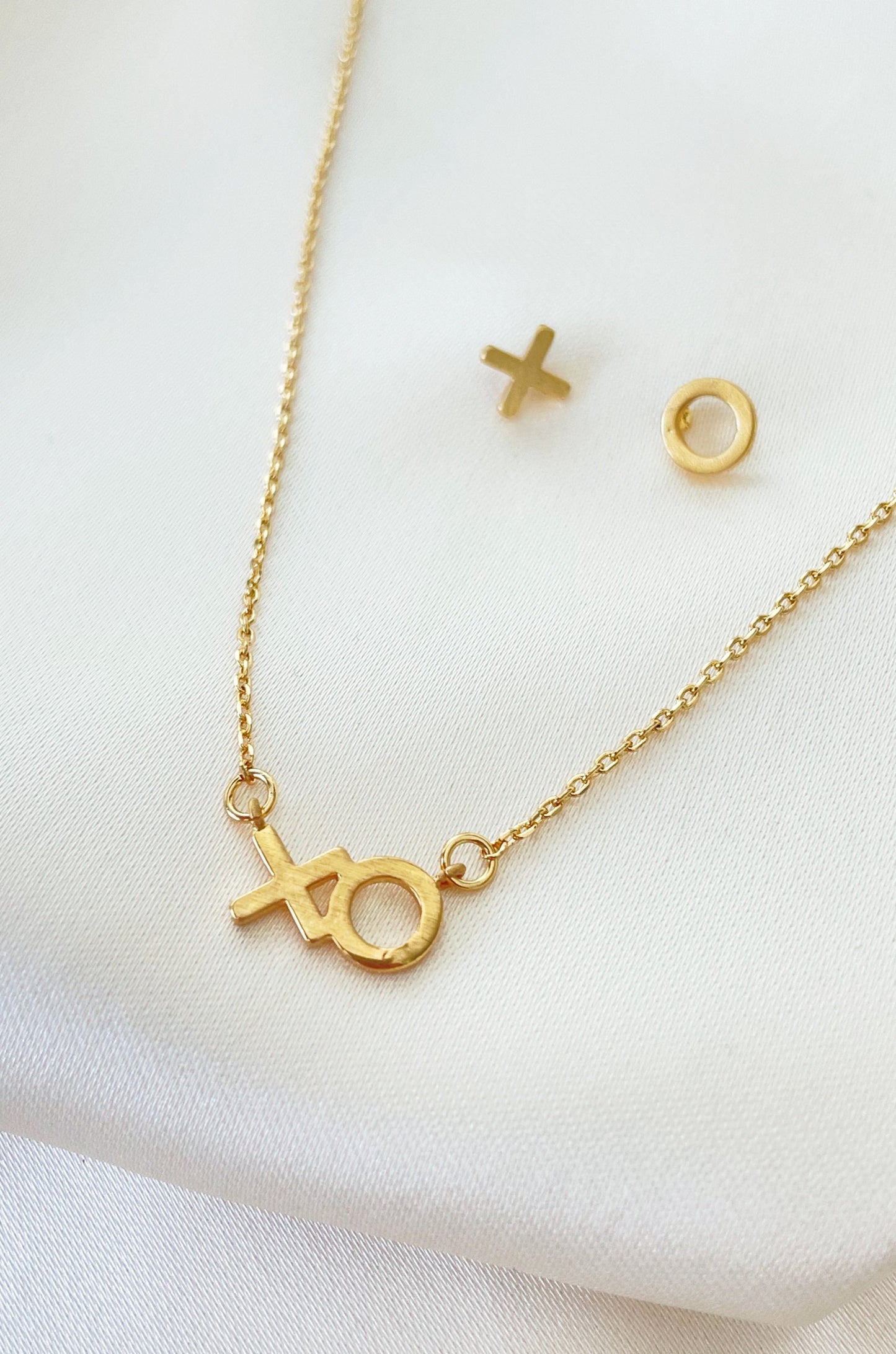 Hugs and Kisses 18k Gold Plated XO Necklace & Earring Stud Boxed Set on satin