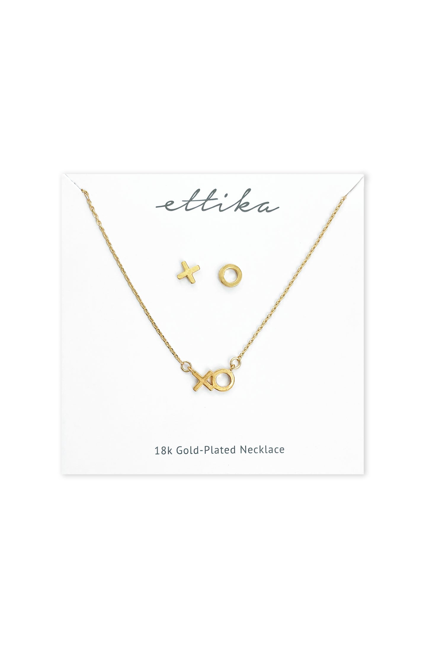 Hugs and Kisses 18k Gold Plated XO Necklace & Earring Stud Boxed Set on white