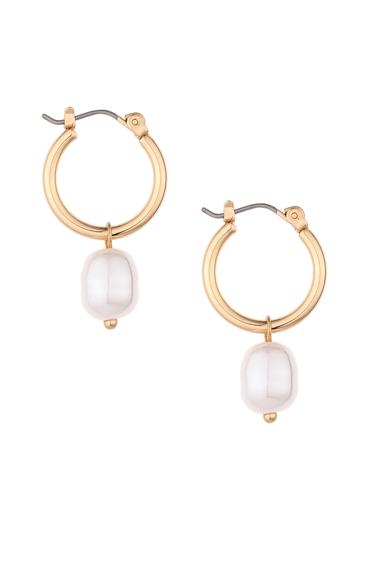 Removable Pearl Huggie Earrings on white side