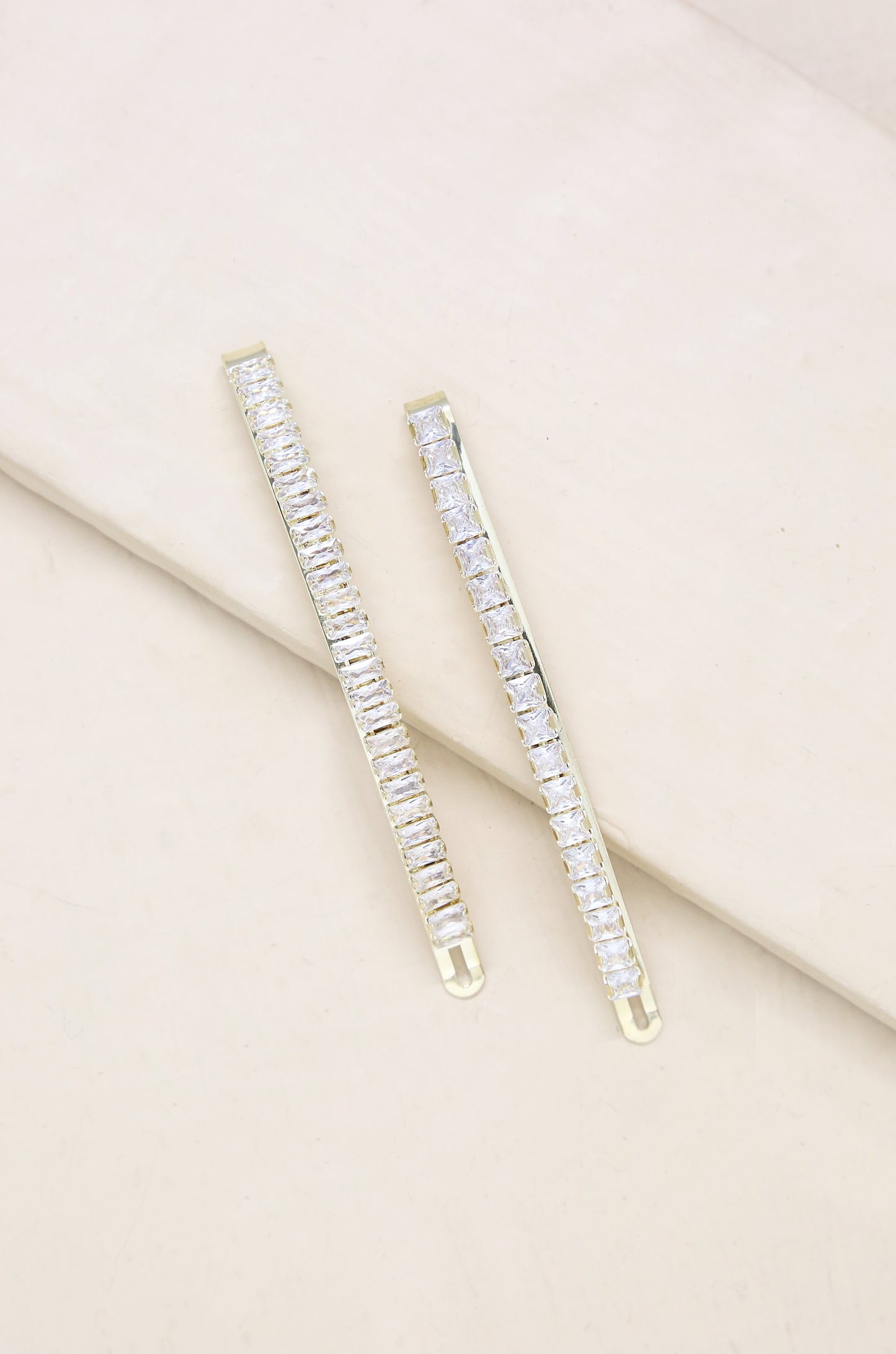 Sleek Lines Crystal Hair Pin Set on slate background
