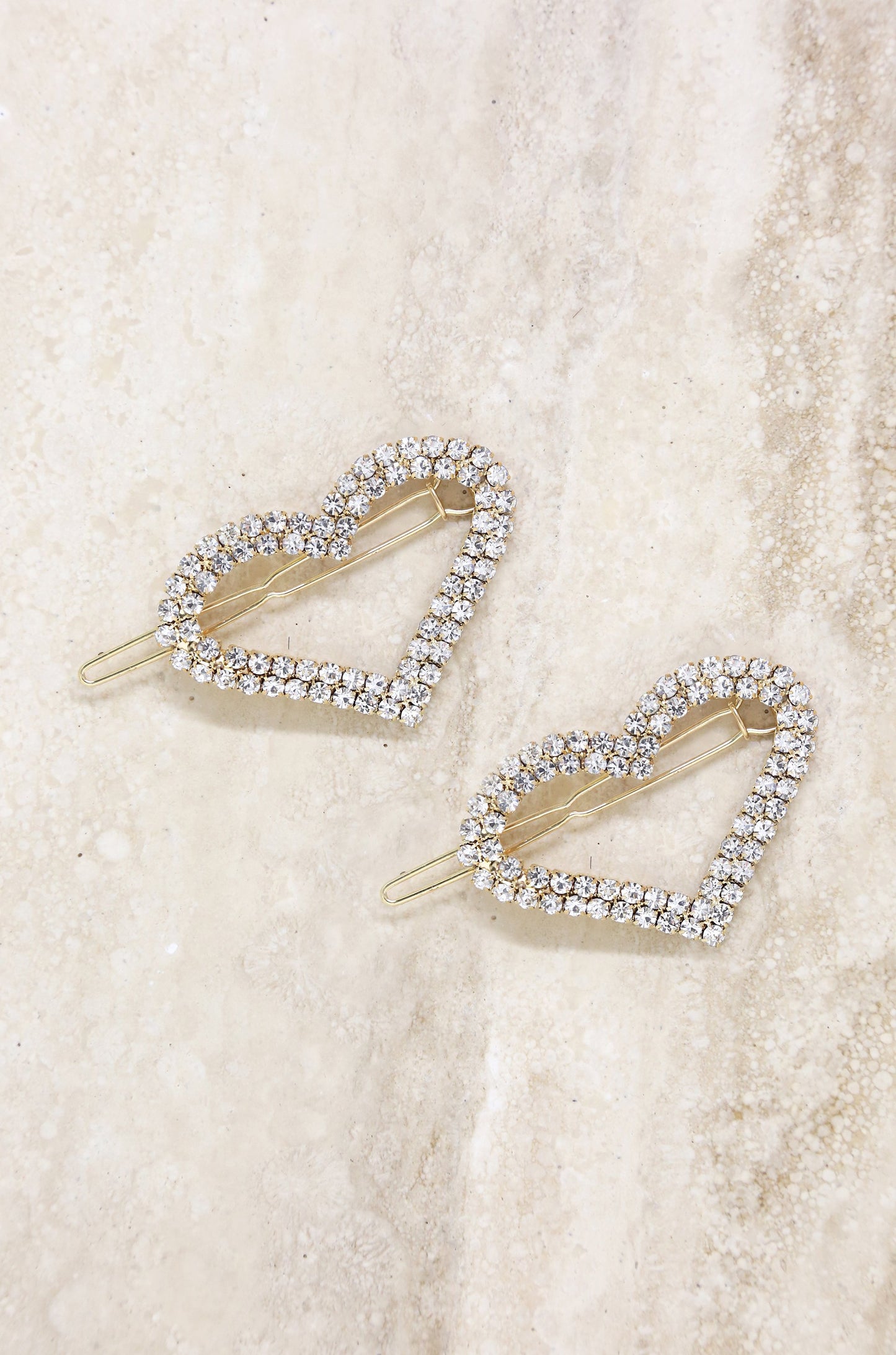 Aphrodite Heart Crystal Barrette Set on slate background
