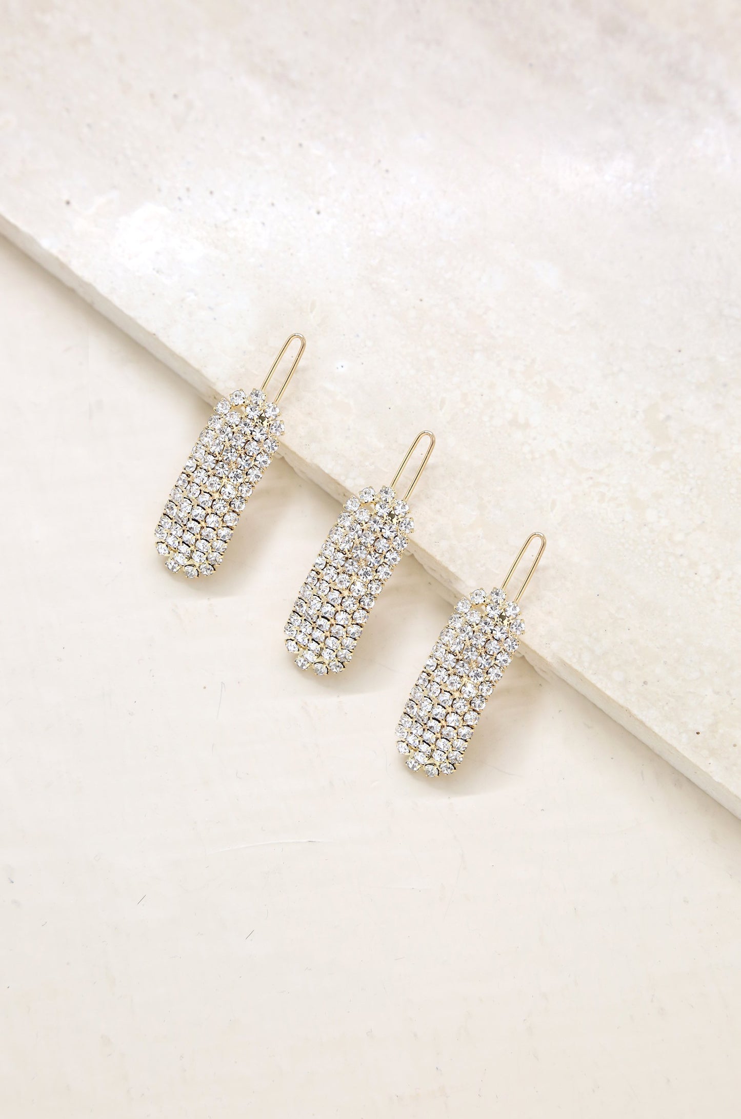 Crystal Droplet Barrette Set on slate background