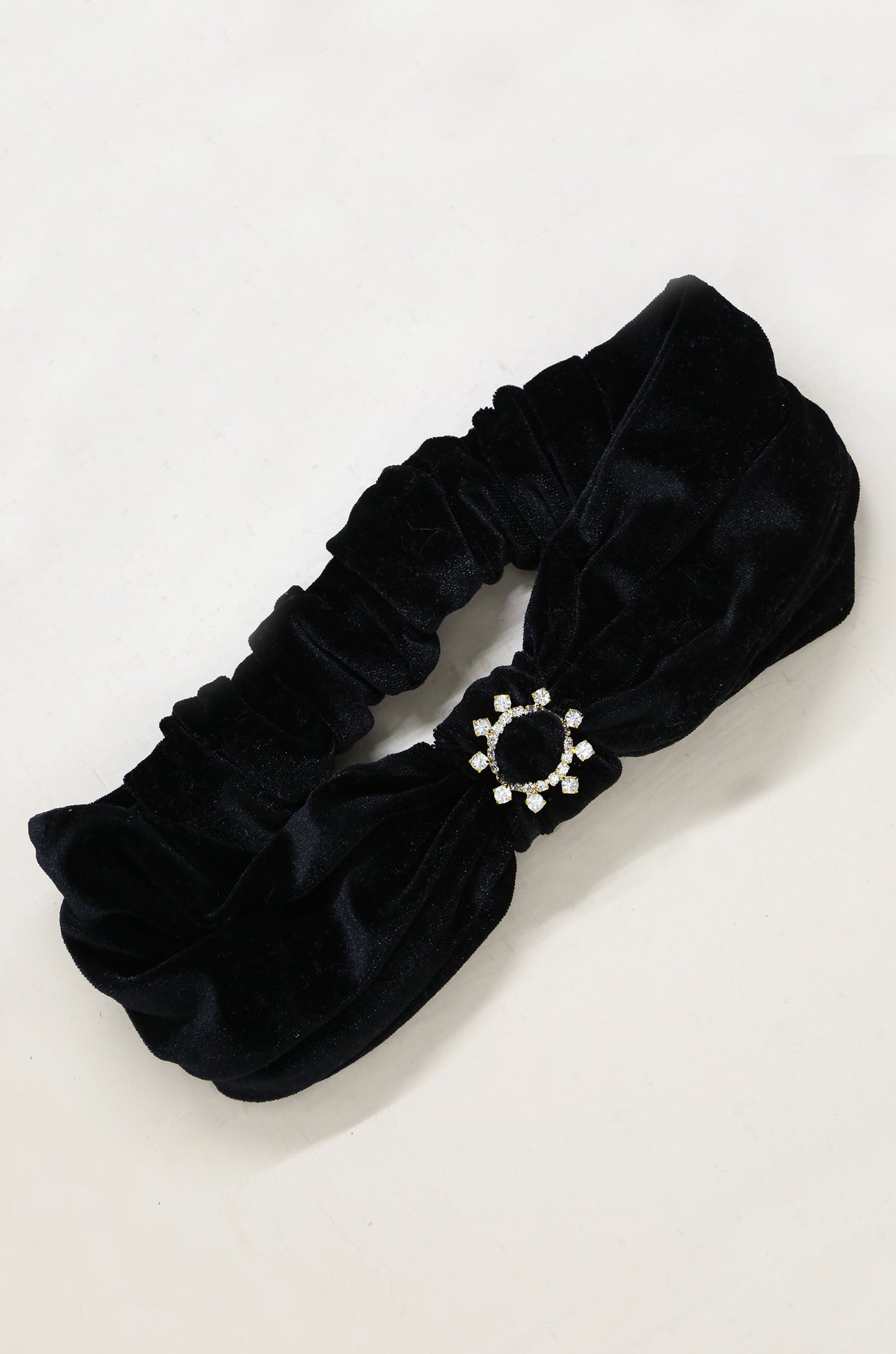 Velvet Headband with Crystal Ring in Black on slate background
