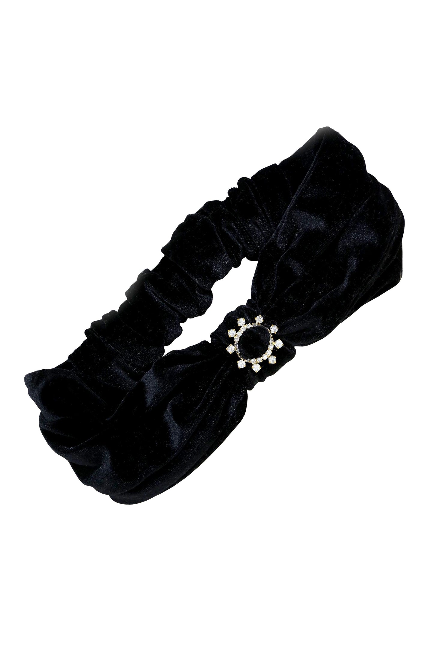 Velvet Headband with Crystal Ring in Black on white background