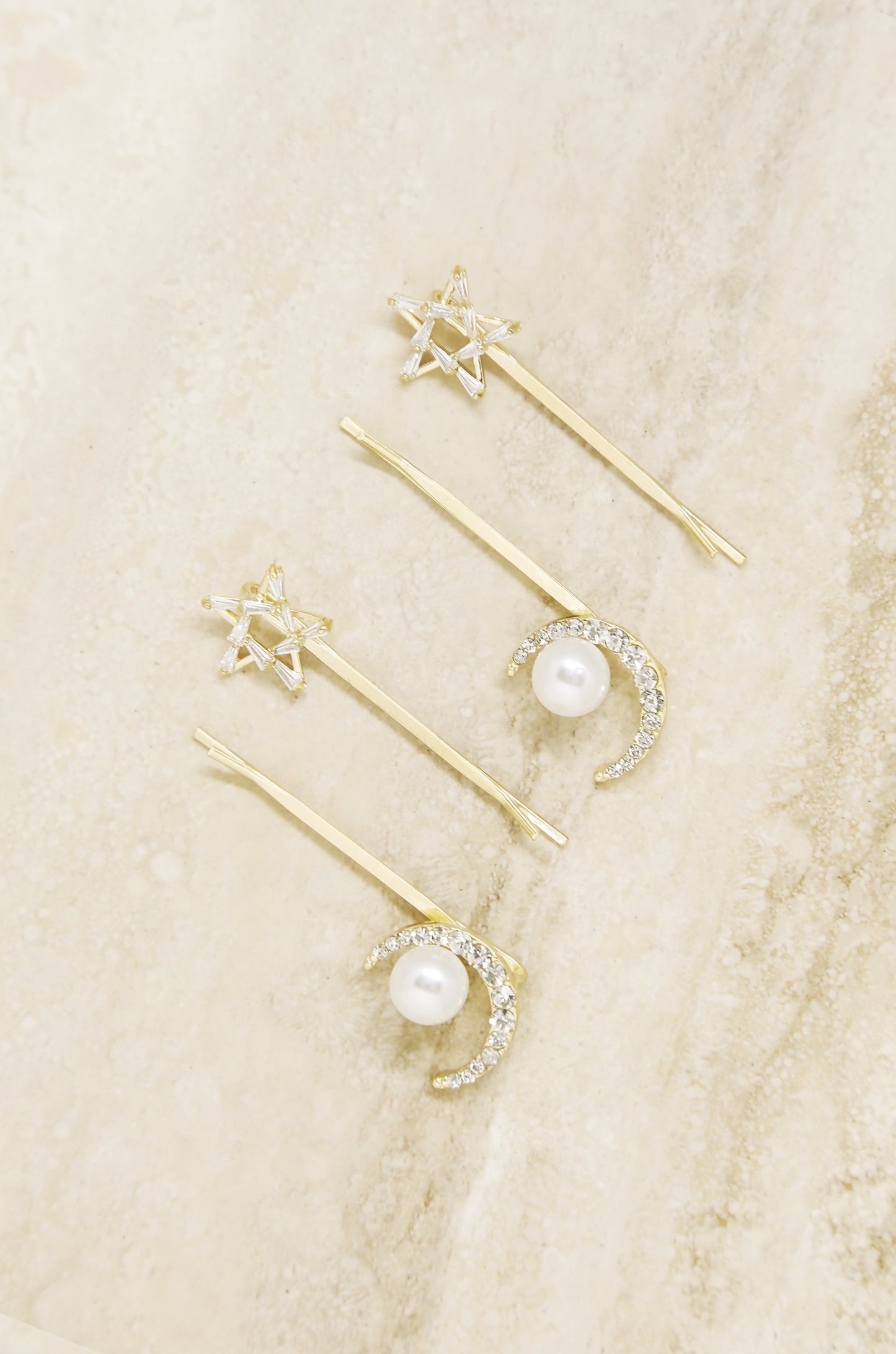 Spell Casting Crystal and Pearl Hair Pins on slate background