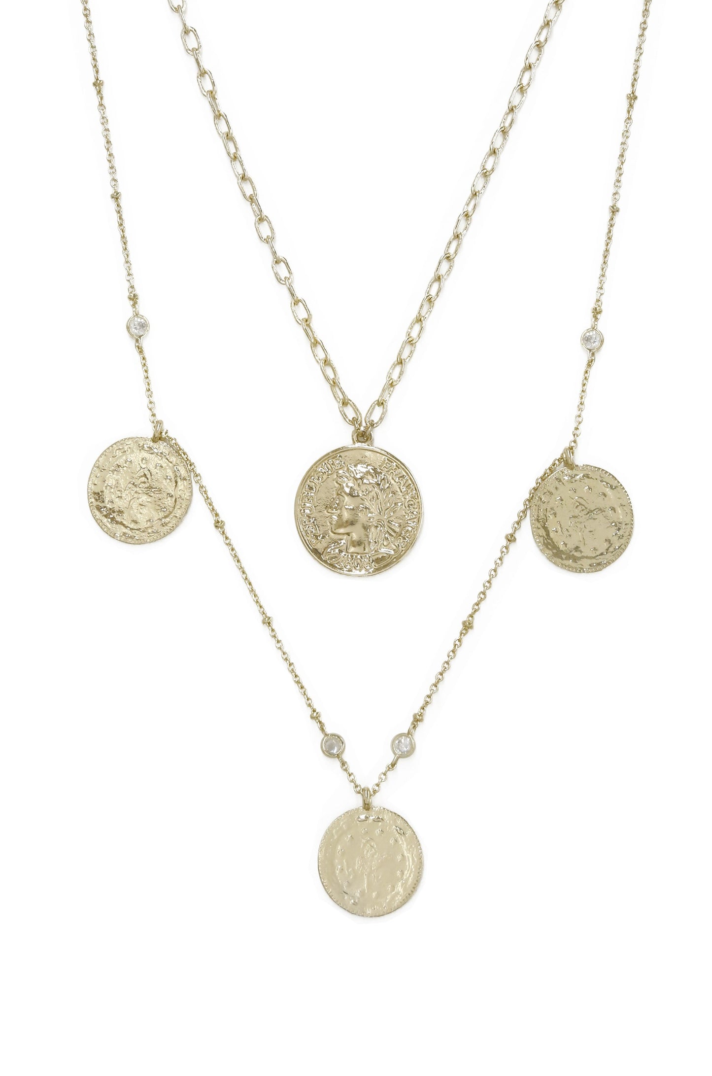 Elite Coin and Crystal Layered Necklace Set on white background