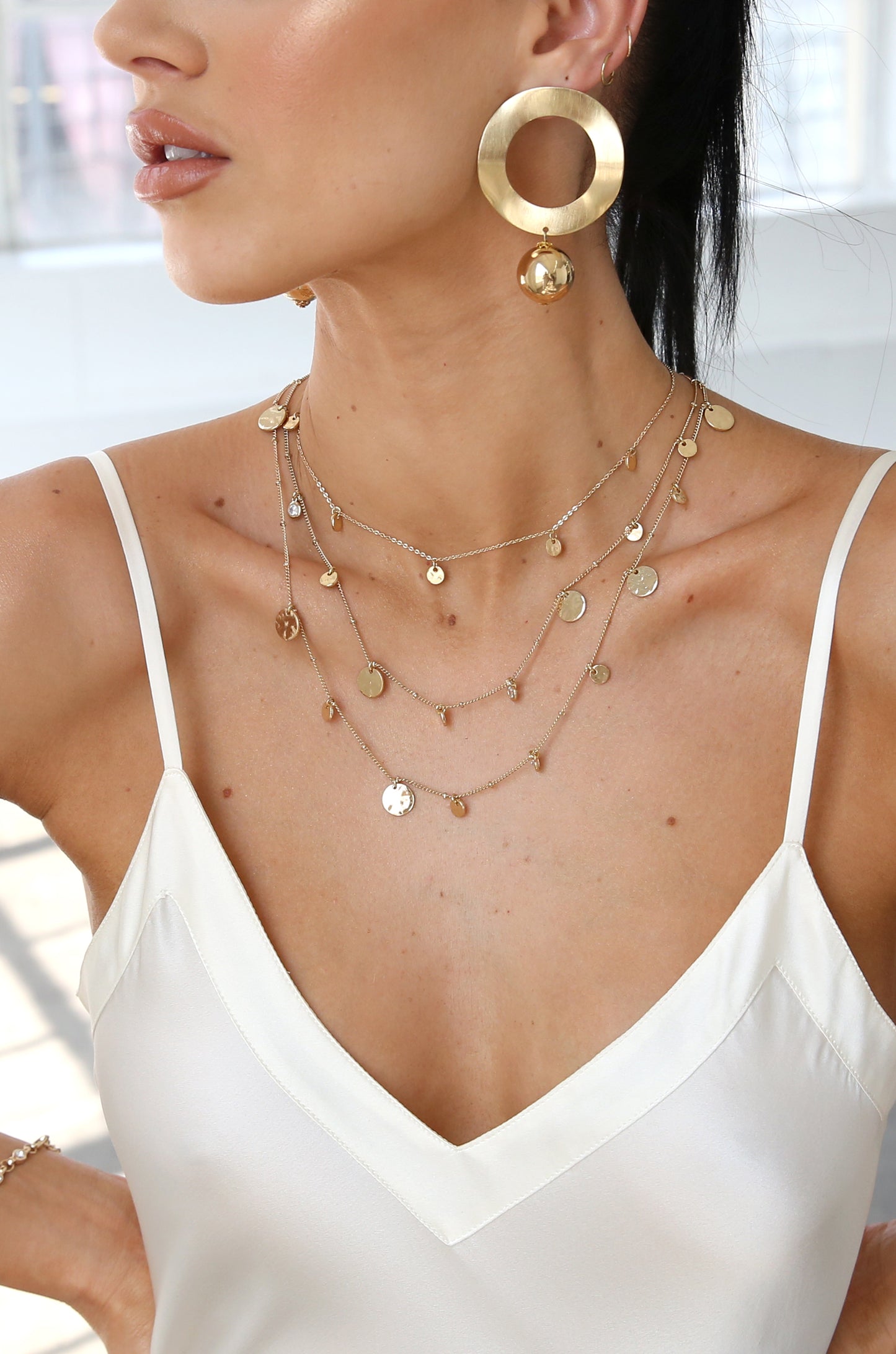All in Layered Crystal Necklace Set 18k Gold Plated model