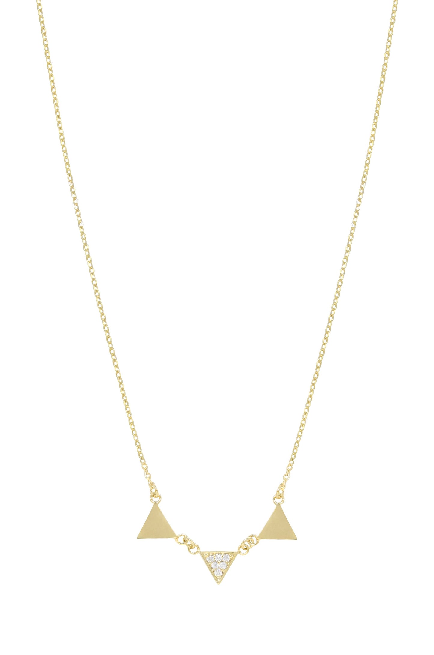 Three Point 18k Gold Plated Crystal Necklace on white background