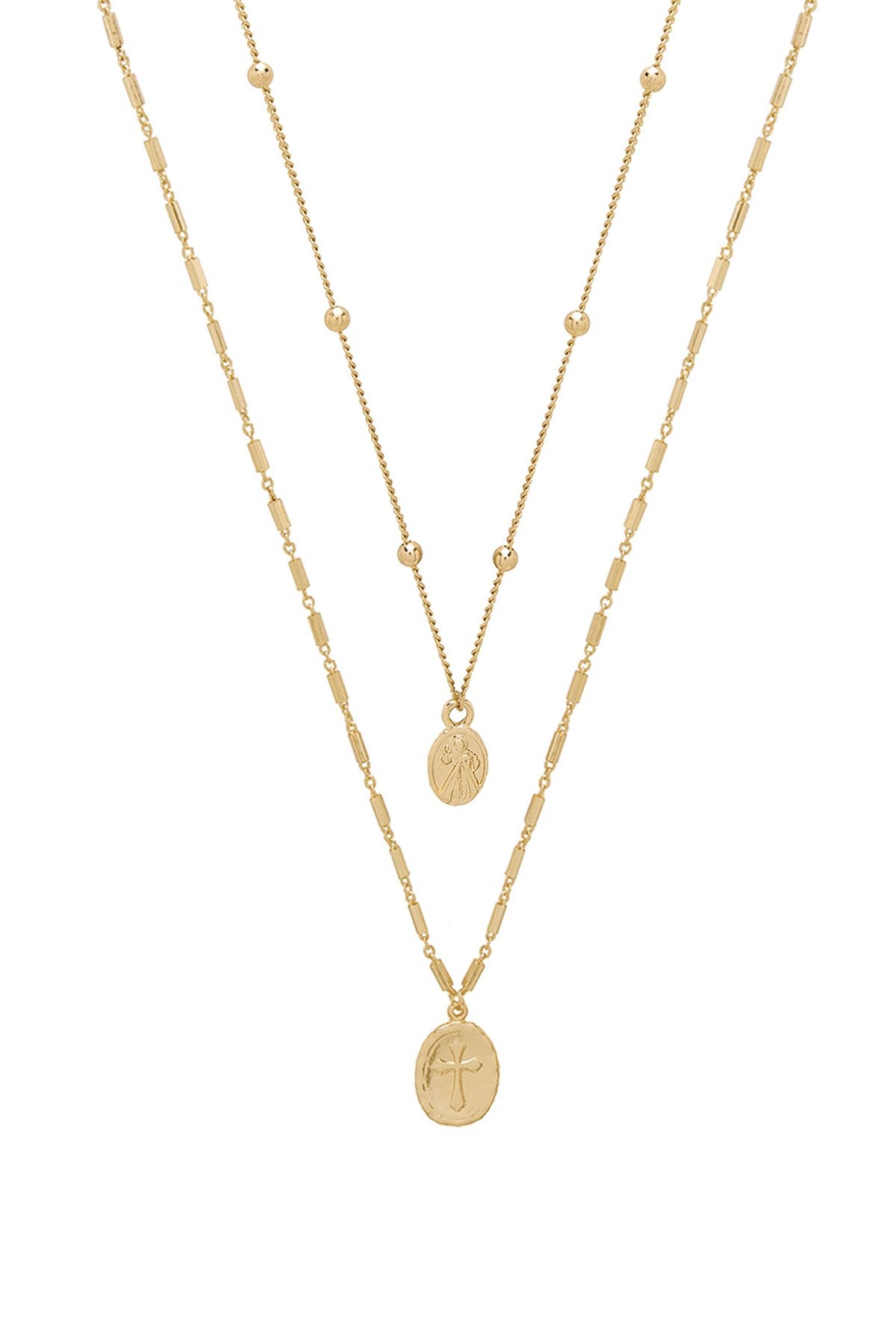 Simple Statement 18k Gold Plated Coin Layered Necklace on white background
