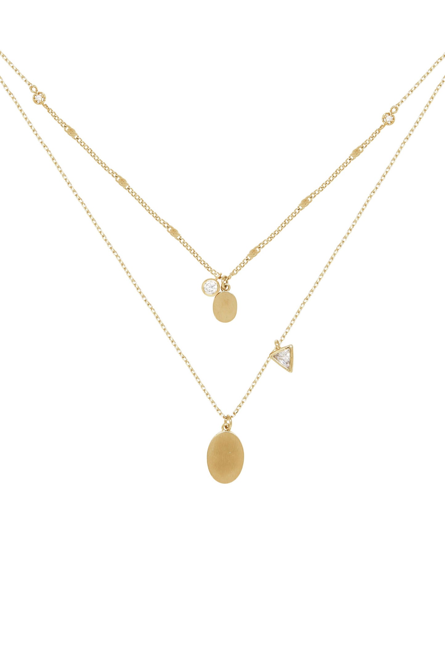 Sophia Dainty Chain 18k Gold Plated Layered Necklace on white background close up