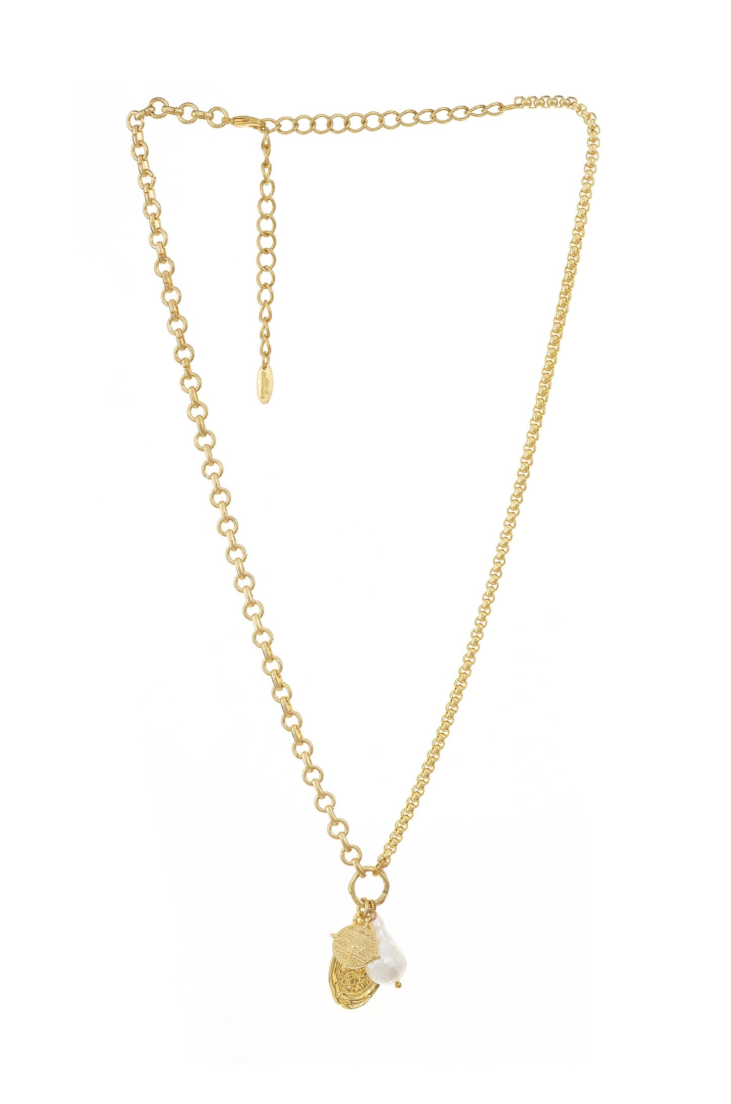 Freshwater Pearl Treasures 18k Gold Plated Charm Necklace on white background