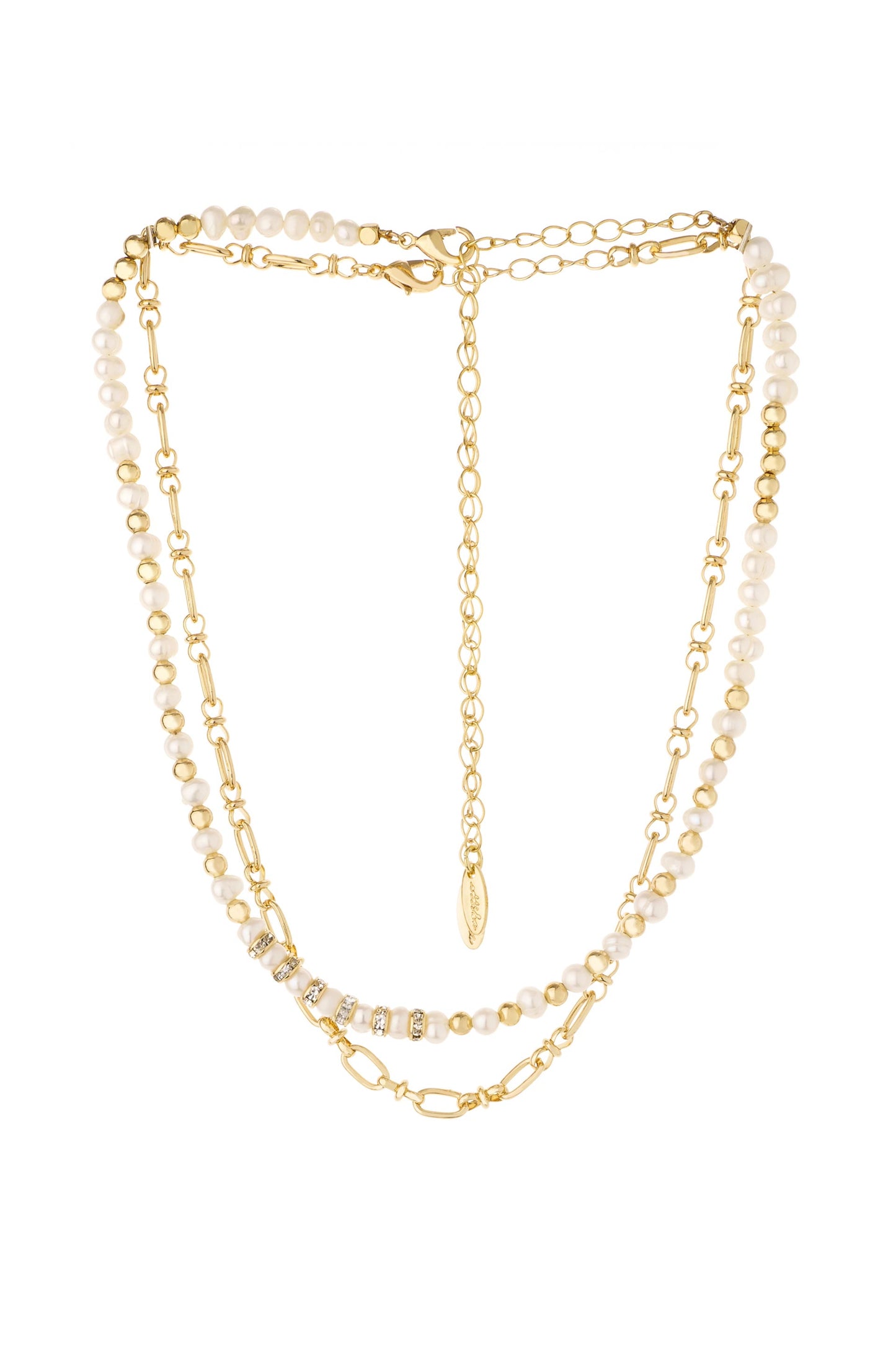 Pearl and Mini Links 18k Gold Plated Necklace Set on white bakcground 2