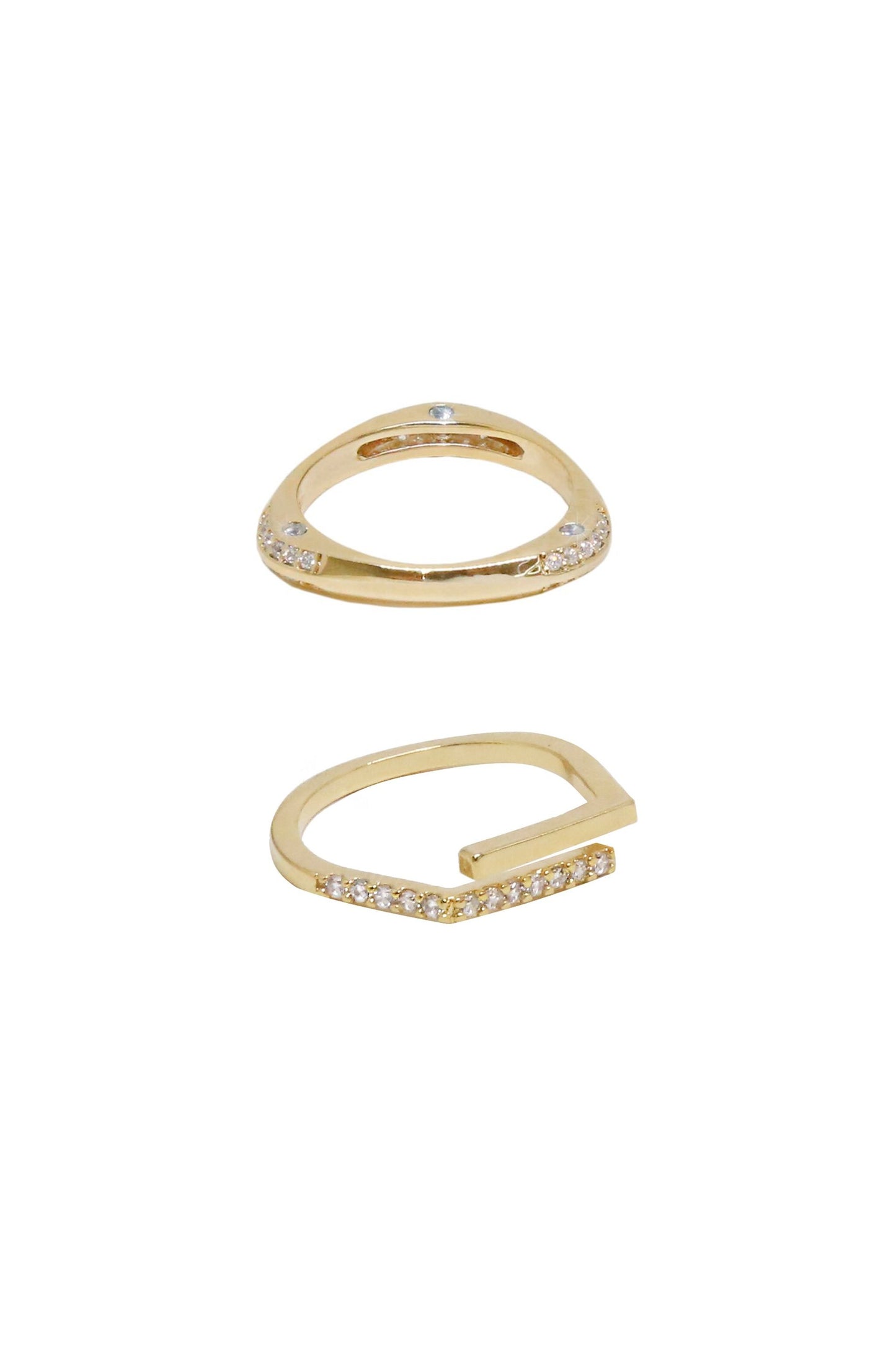 Orbital Crystal 18k Gold Plated Ring Set of 2 on white background