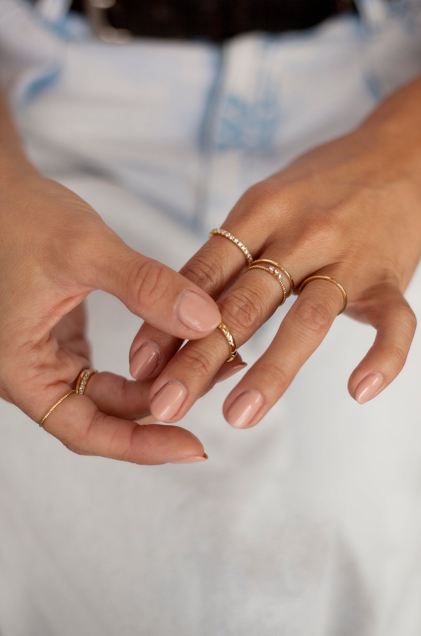 Dainty Stacking Ring Set of 6 on model
