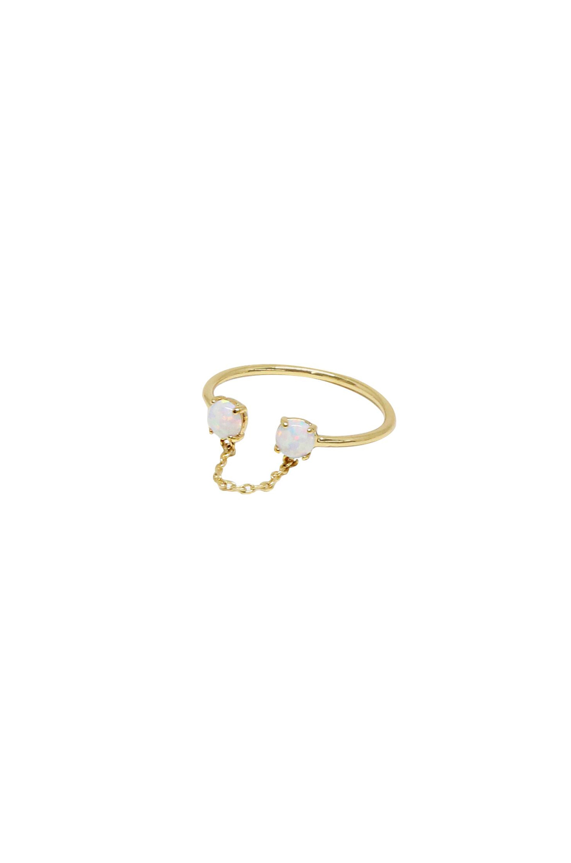 Adjustable 18k Gold Plated Ring with Chain & Kyocera Opal