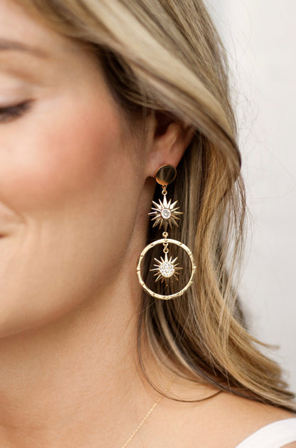 Eclipse Crystal Drop 18k Gold Plated Hoop Earrings