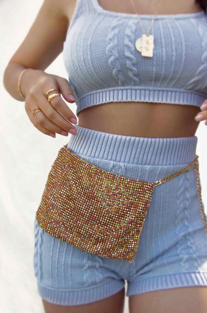 Shimmer Night Out Fanny Pack with Gold Chain Strap