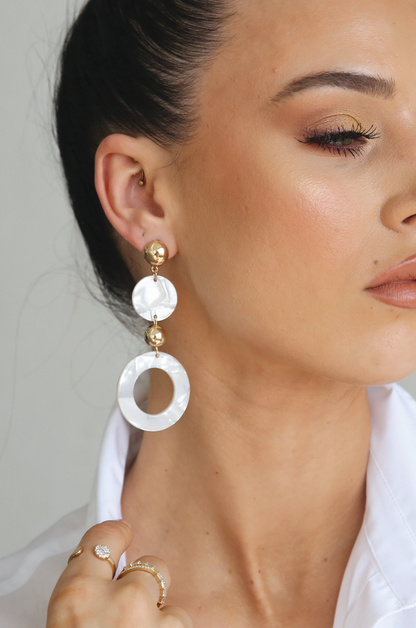 Soft Focus Resin Circle Drop 18k Gold Plated Earrings