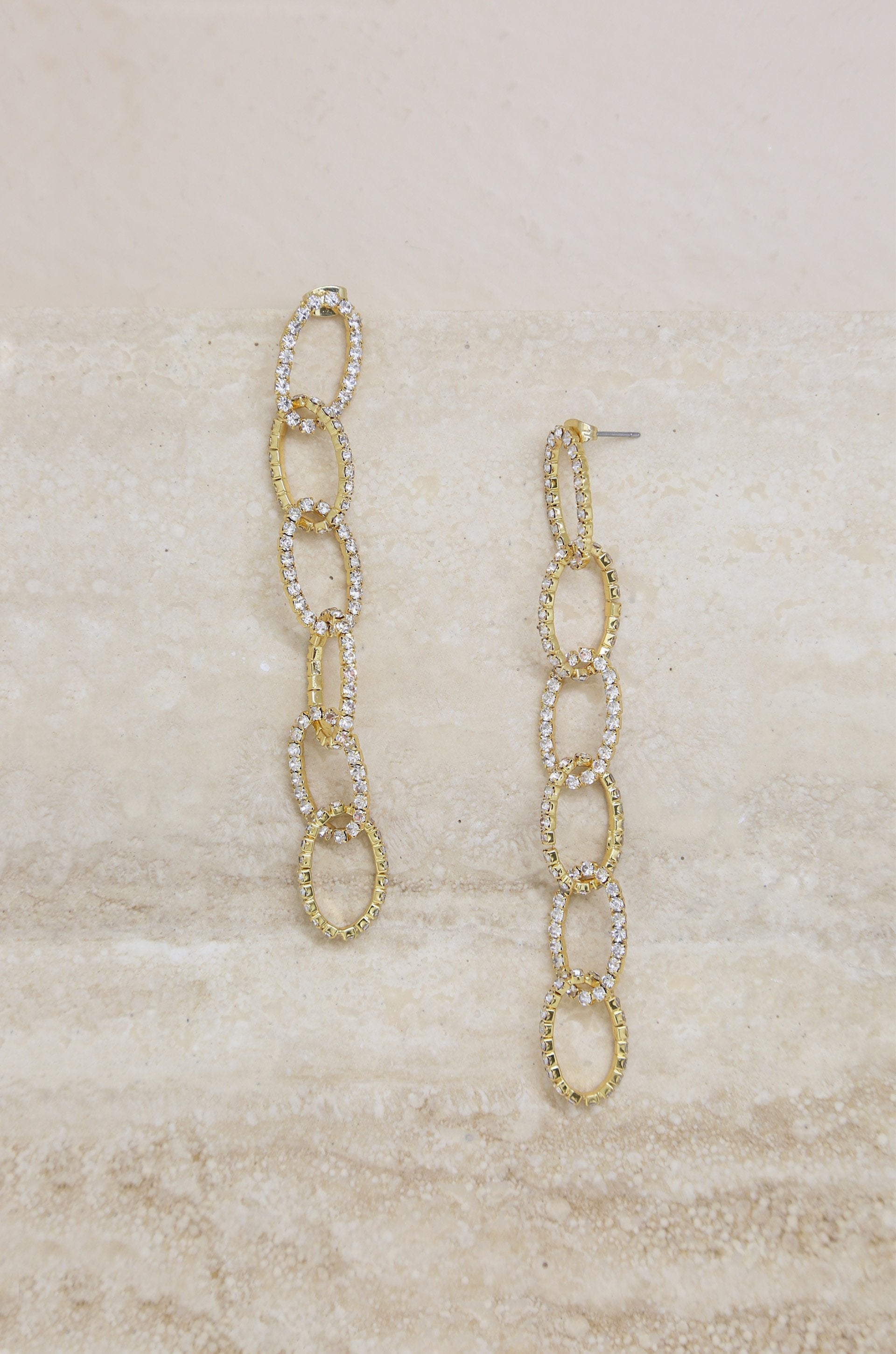 Sparkle Chain Link 18k Gold Plated Drop Earrings on slate