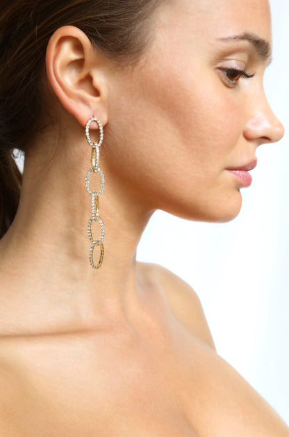 Sparkle Chain Link 18k Gold Plated Drop Earrings on model