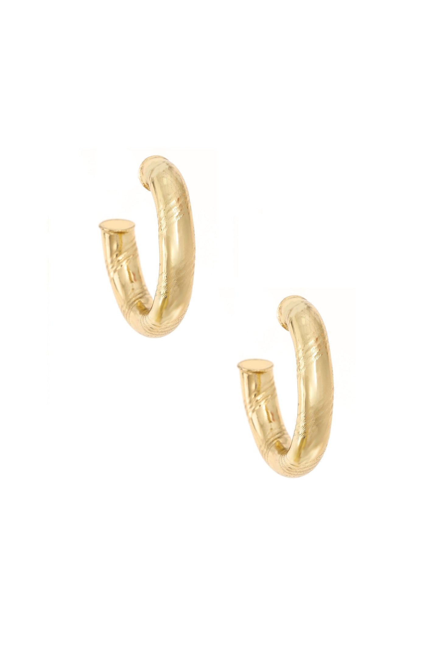 Thick and Minimal 18k Gold Plated Hoops on white front