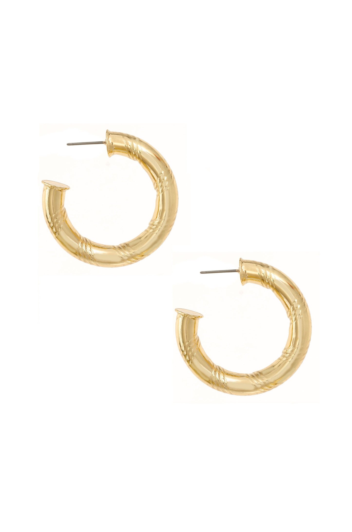 Thick and Minimal 18k Gold Plated Hoops on white