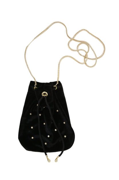 Velvet Compact Bucket Bag with Gold Chain