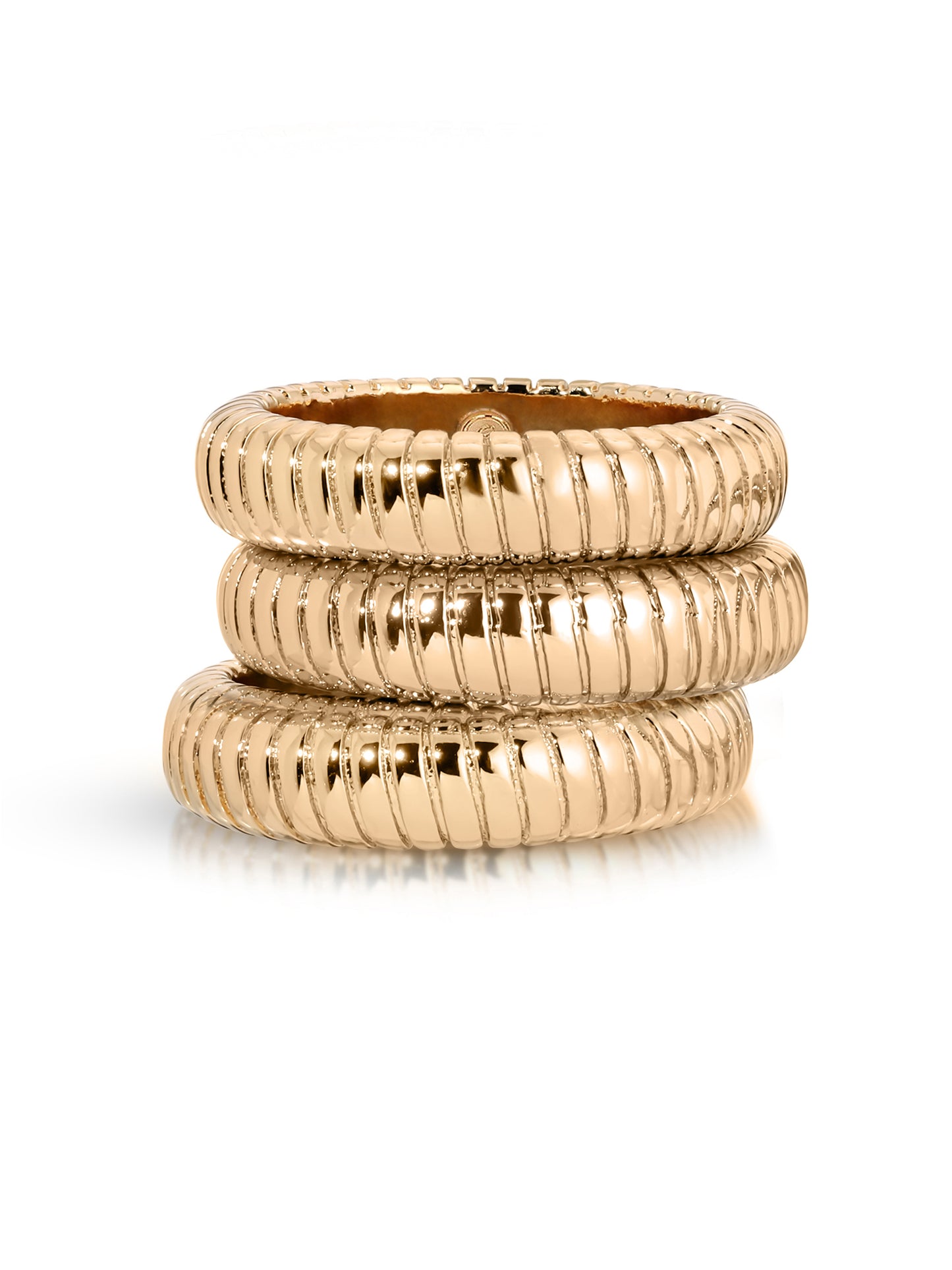 Ribbed Flex Ring Set of 3 in gold