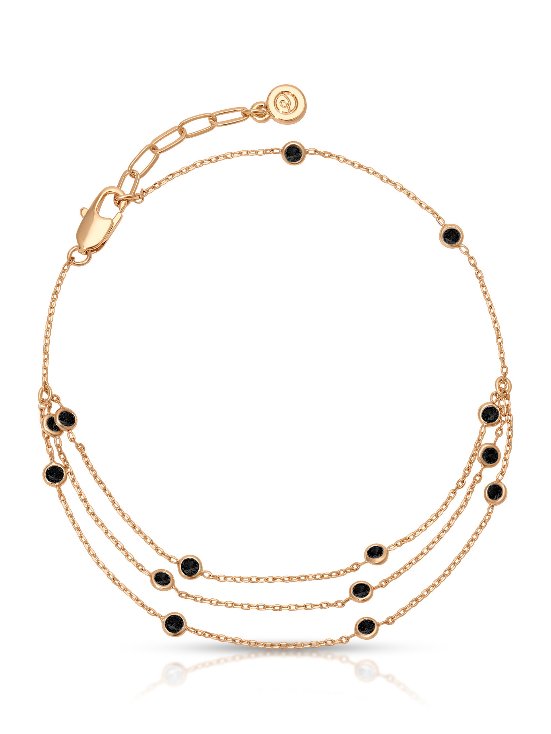 Fine Details Crystal Anklet in Black Crystal with 18k Gold Plating