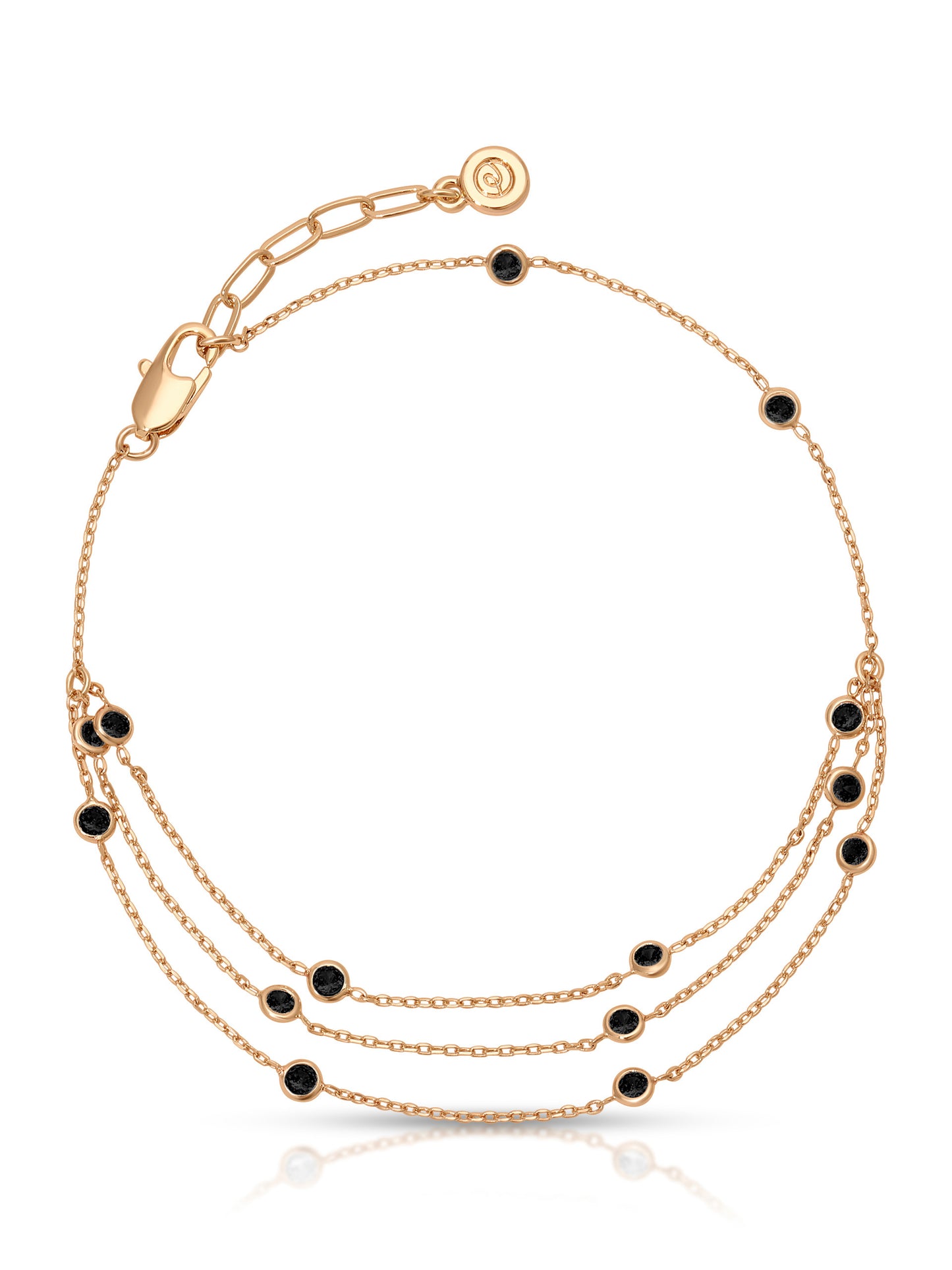 Fine Details Crystal Anklet in Black Crystal with 18k Gold Plating