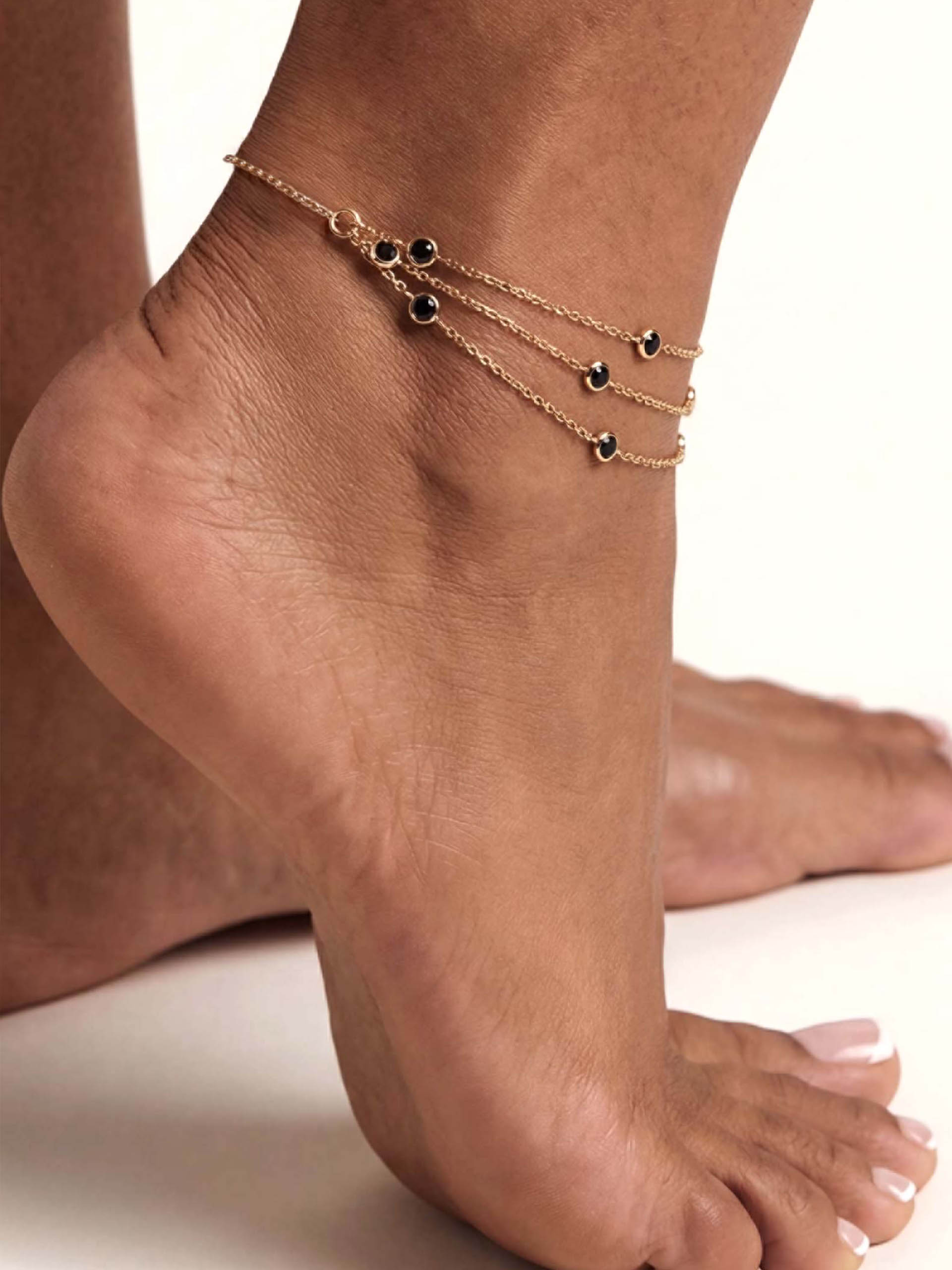 Fine Details Crystal Anklet in Black Crystal with 18k Gold Plating 3