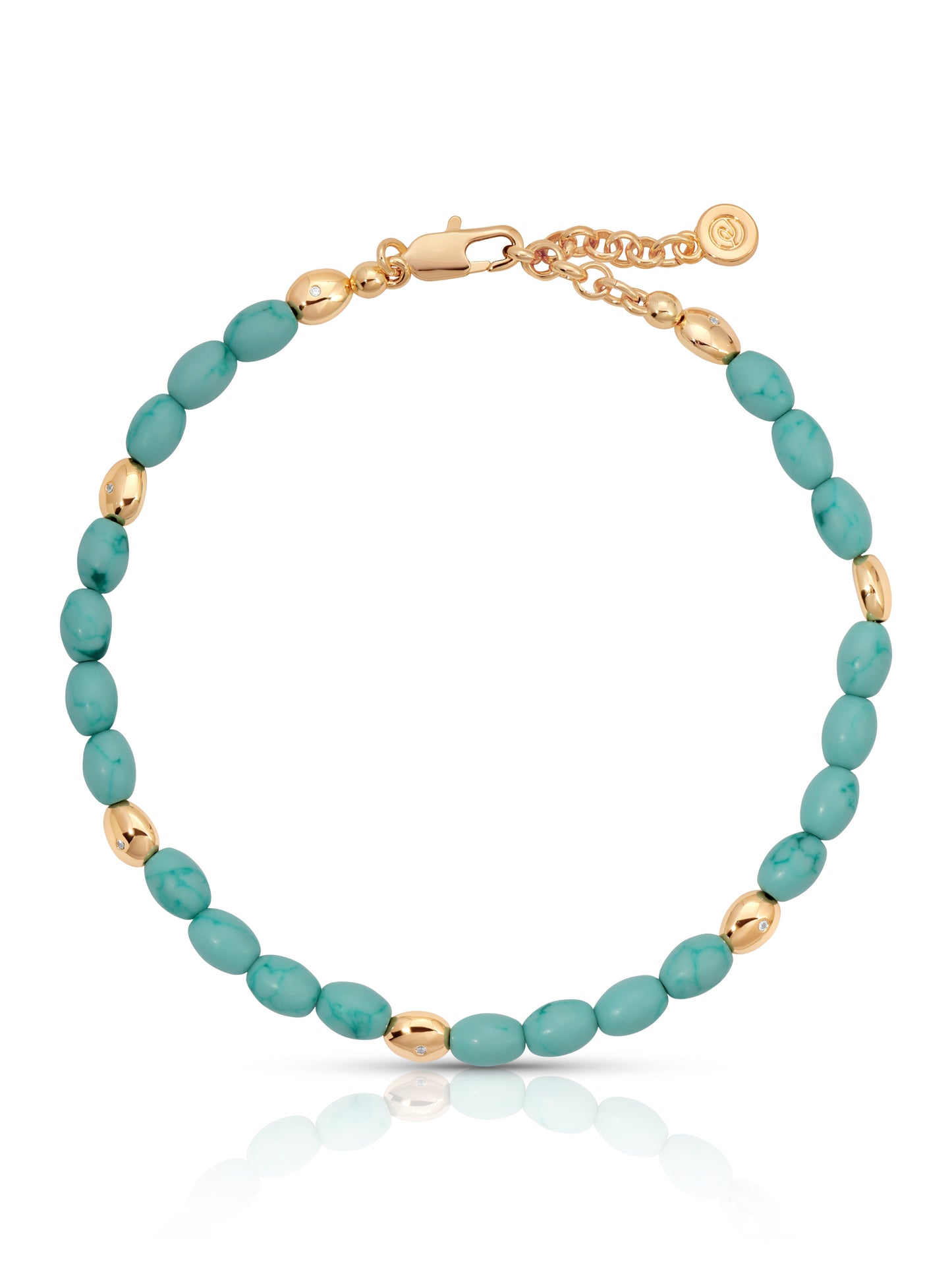 Turquoise Polished Pebble Anklet Turquoise with 18K Gold Plating 1