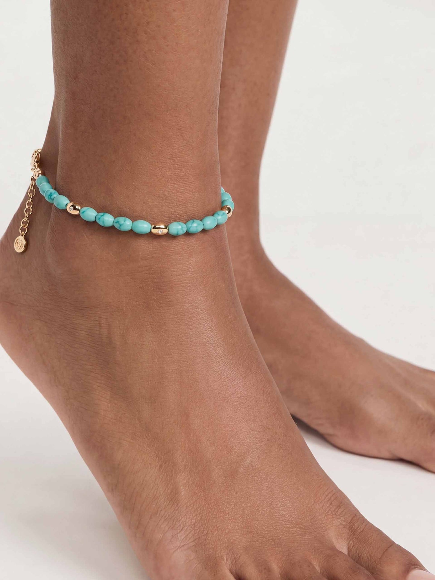 Turquoise Polished Pebble Anklet Turquoise with 18K Gold Plating 2