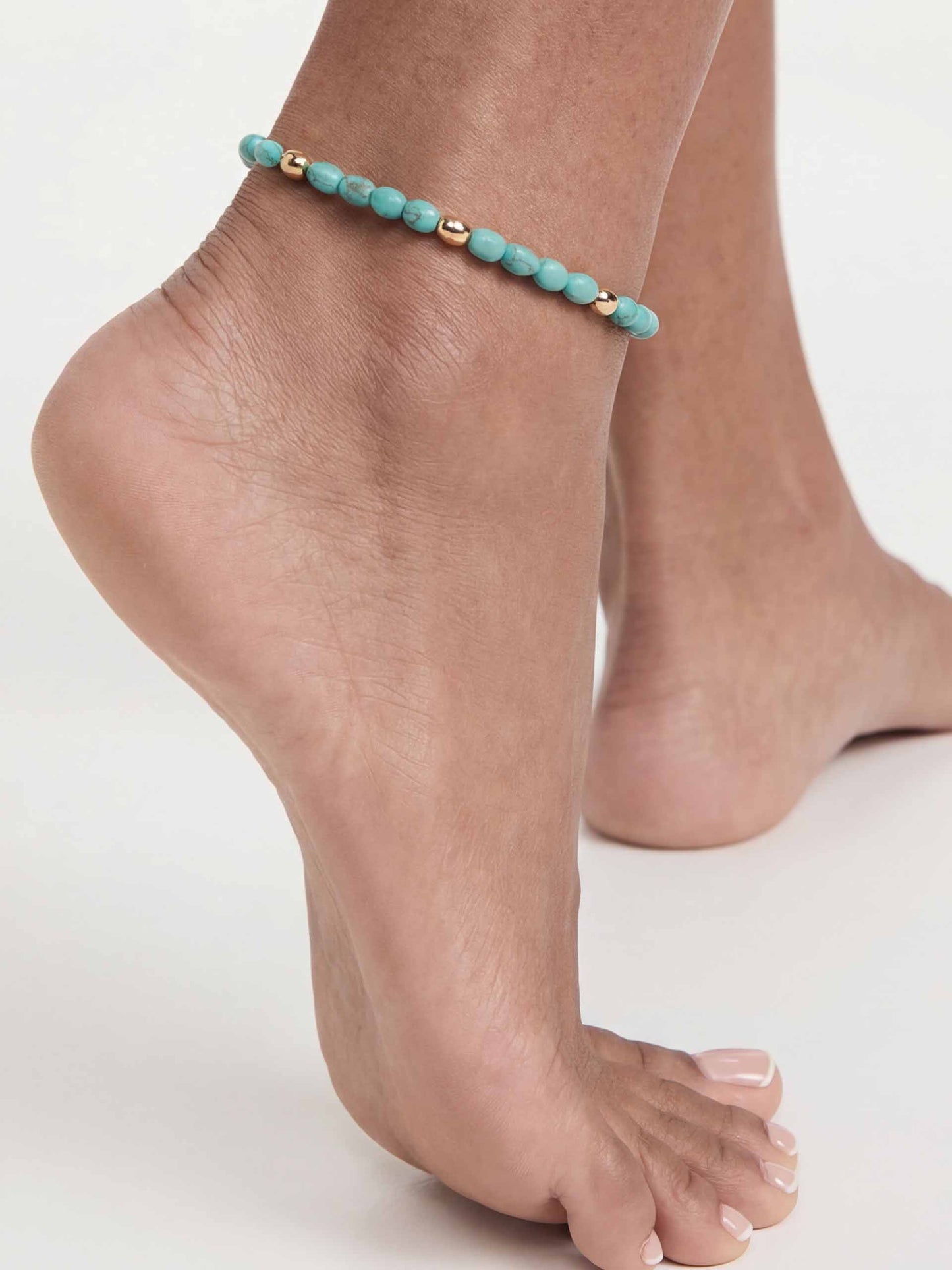 Turquoise Polished Pebble Anklet Turquoise with 18K Gold Plating 4