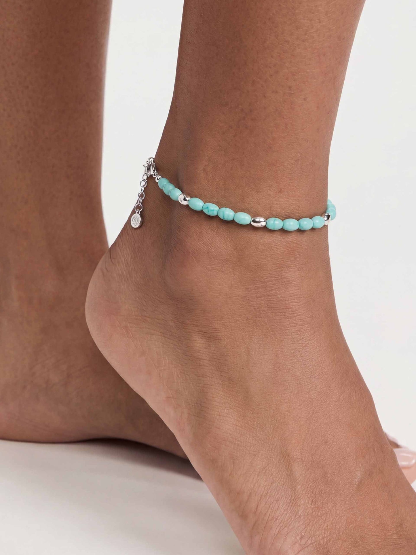 Turquoise Polished Pebble Anklet Turquoise with Silver Plating model 2