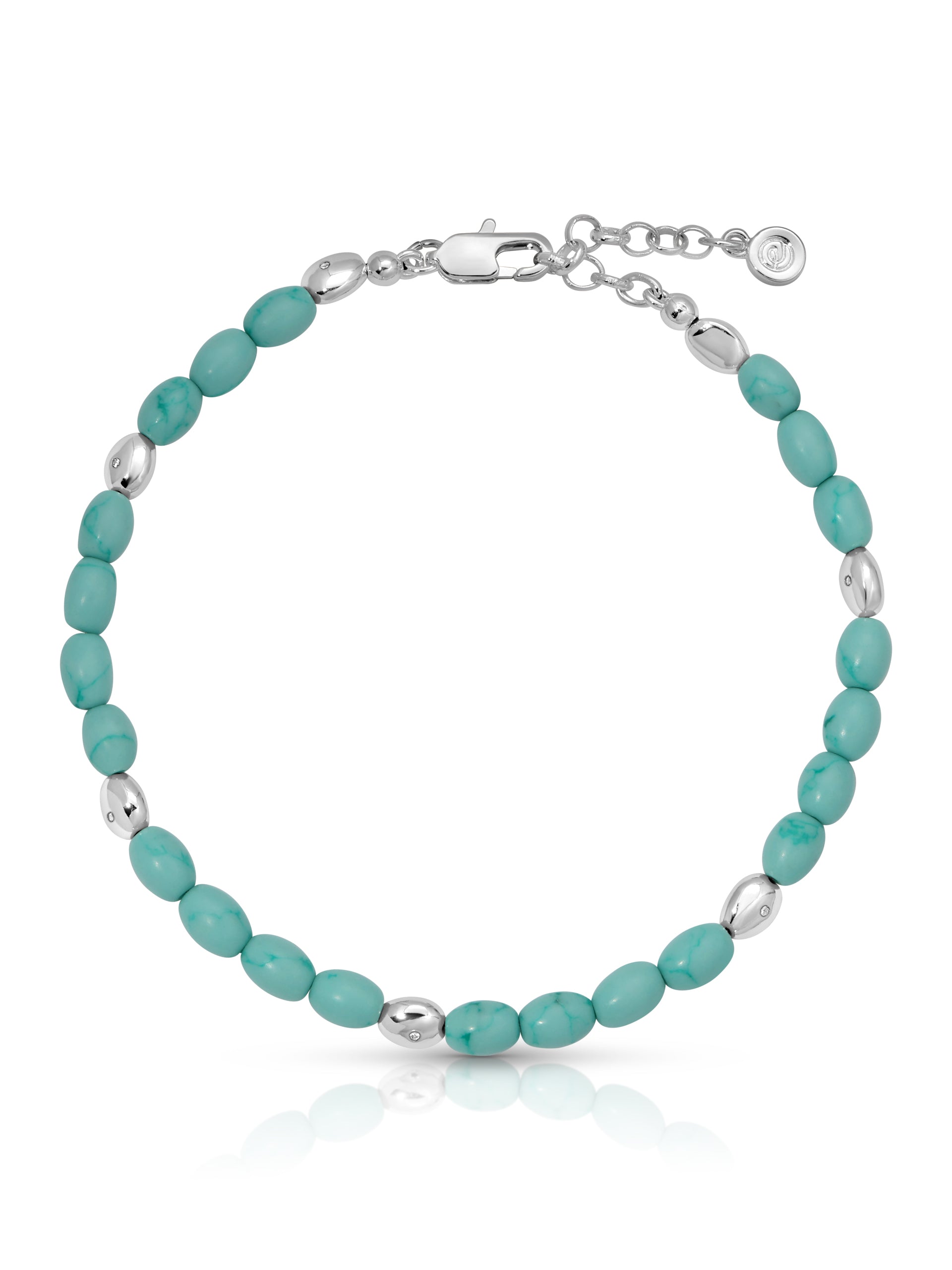 Turquoise Polished Pebble Anklet Turquoise with Silver Plating