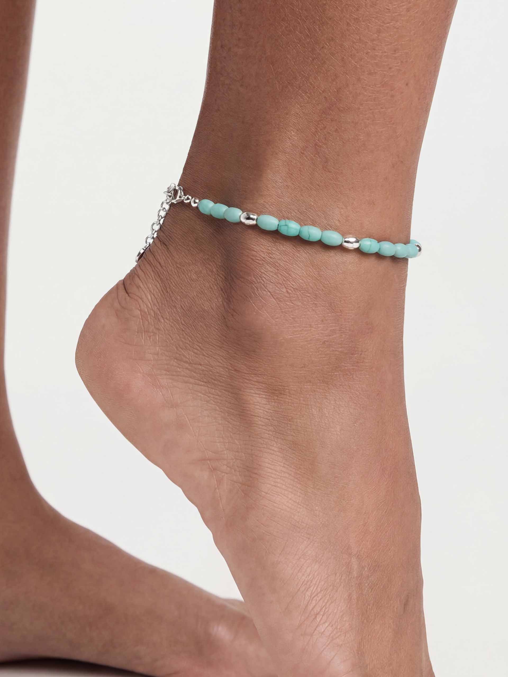 Turquoise Polished Pebble Anklet Turquoise with Silver Plating model 3