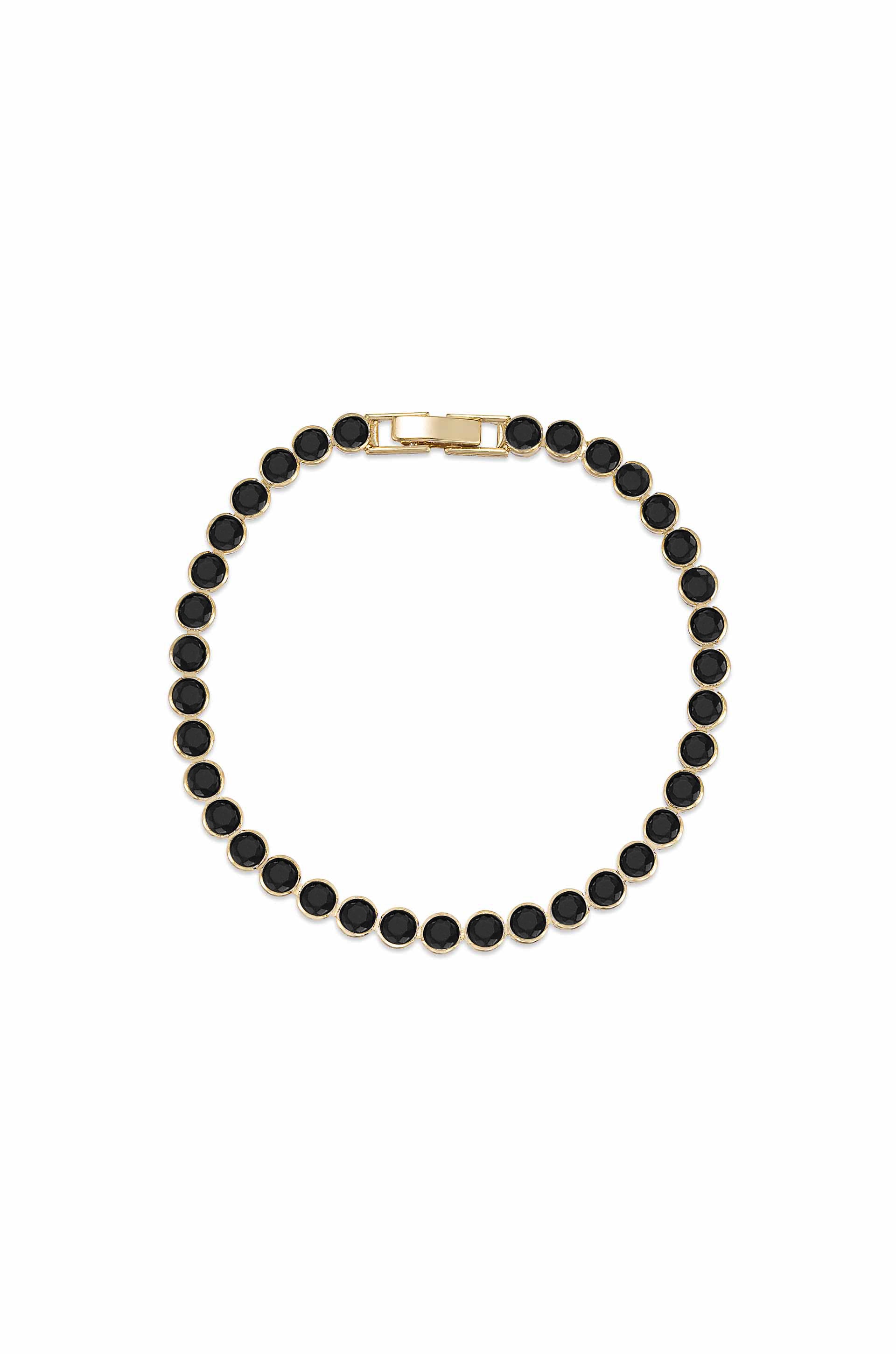 Crystal Chain Tennis Bracelet Black Crystal with 18k Gold Plating