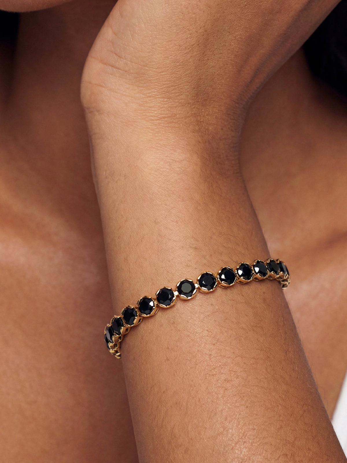 Crystal Chain Tennis Bracelet Black Crystal with 18k Gold Plating model 3