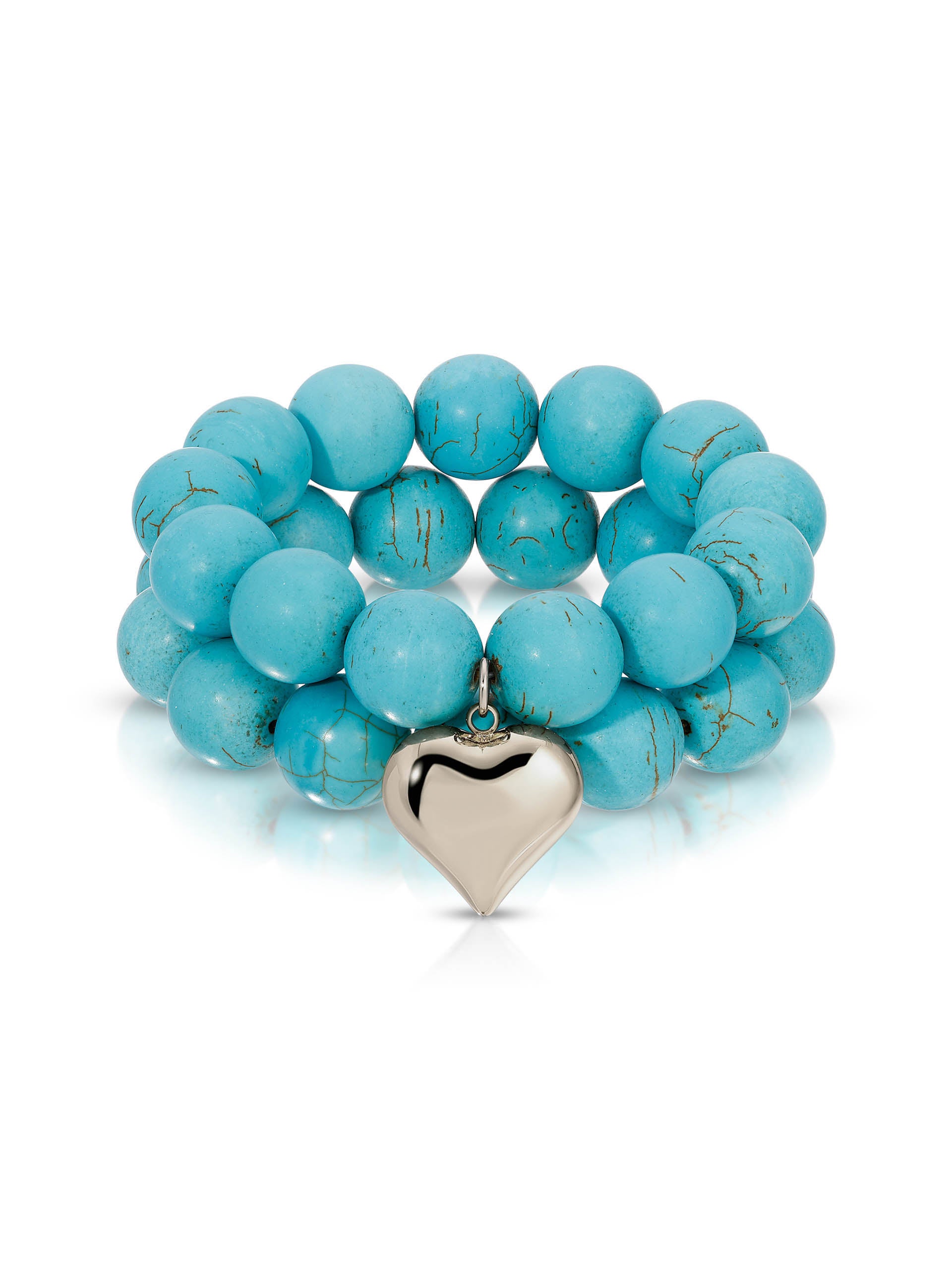 Luck and Love Turquoise Heart Bracelet Set Turquoise with Silver Plating 1