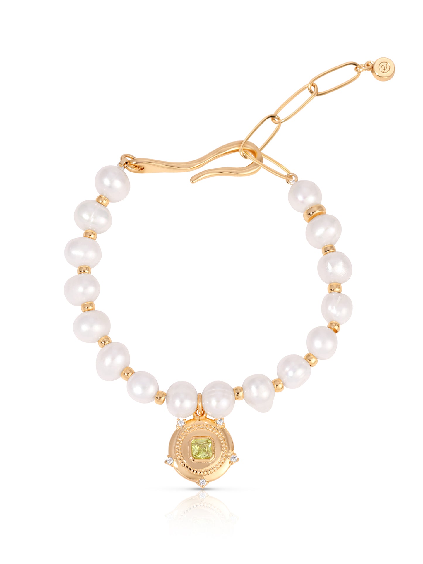 Eternal Gleam Pearl Bracelet Peridot Crystal with 18k Gold Plating