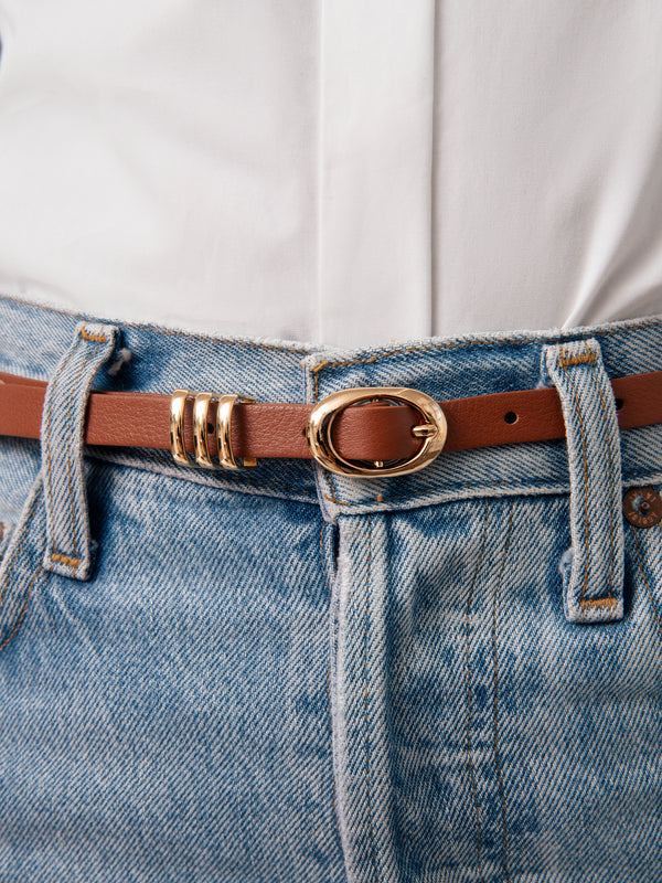 Classic Studded Skinny Belt in Cognac Second