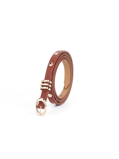 Classic Studded Skinny Belt in Cognac full