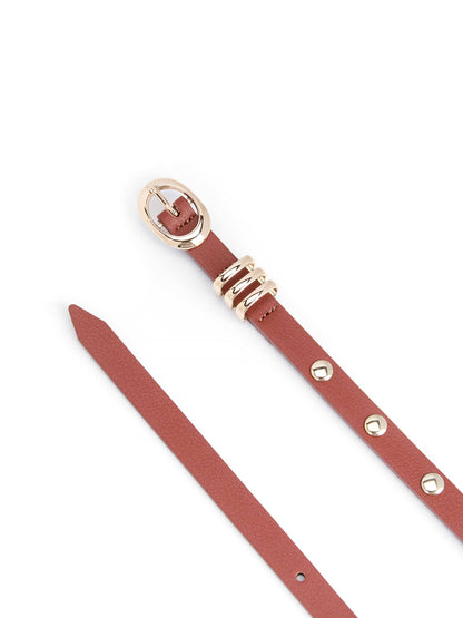 Classic Studded Skinny Belt in Cognac close