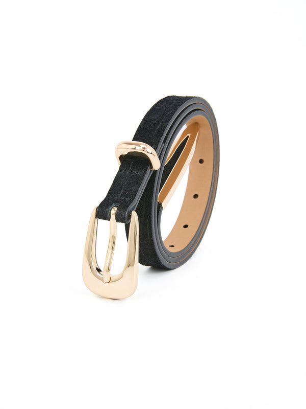 Modern Saddle Belt in Black Croc