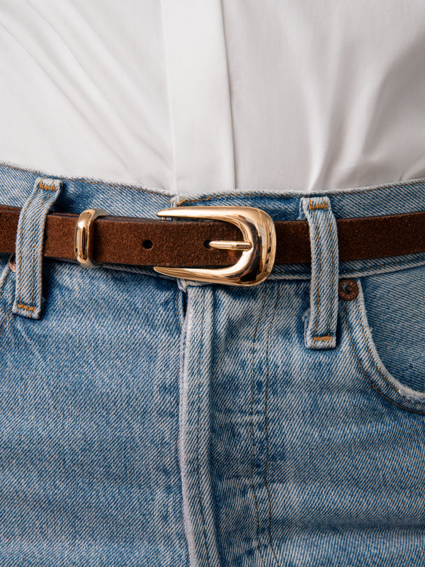Modern Saddle Belt in Warm Truffle Second