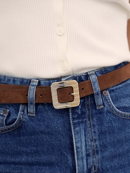 Timeless Texture Belt in Warm Truffle on model 2