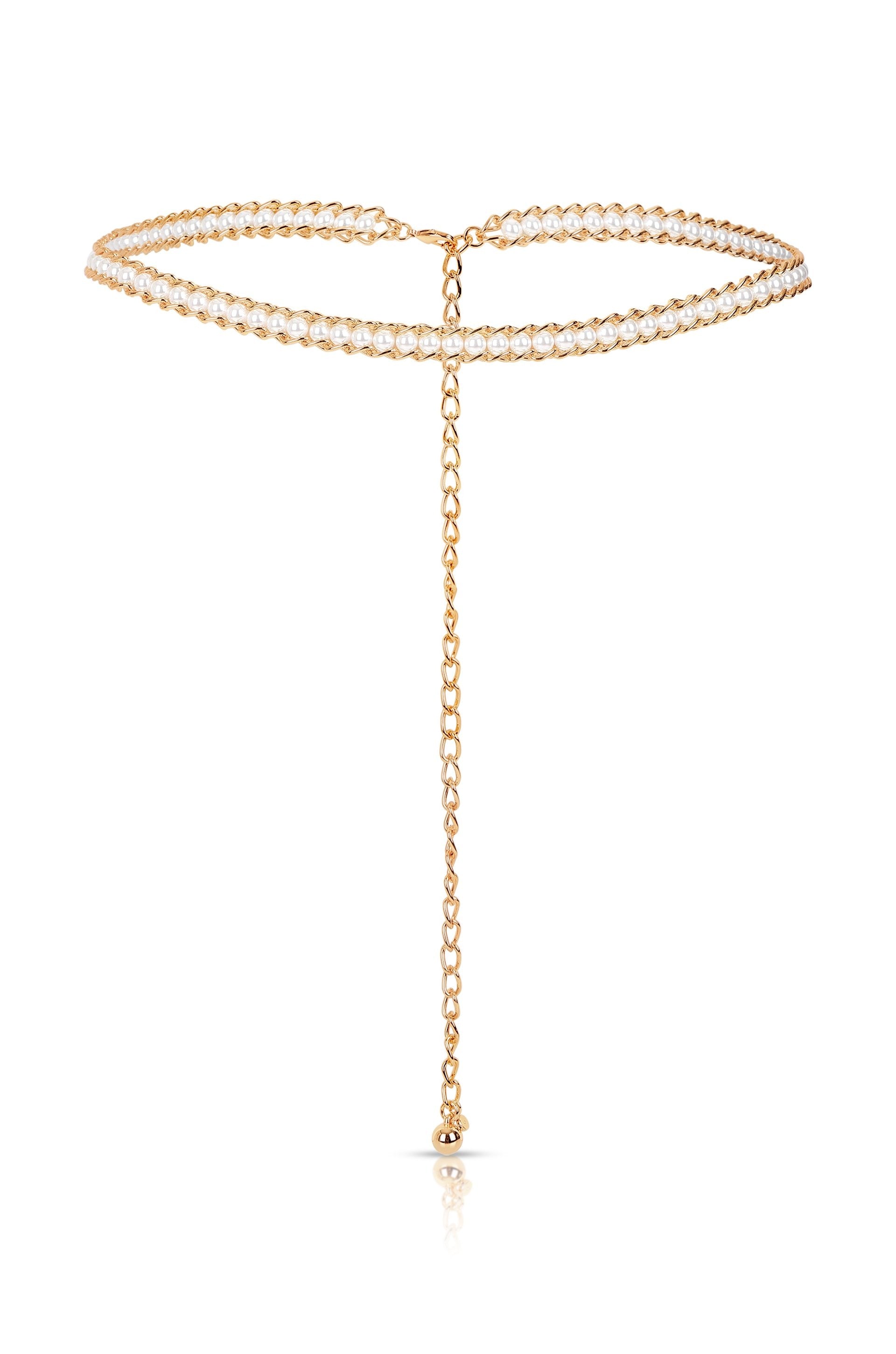 Pearl Row Waist Chain Gold Tone
