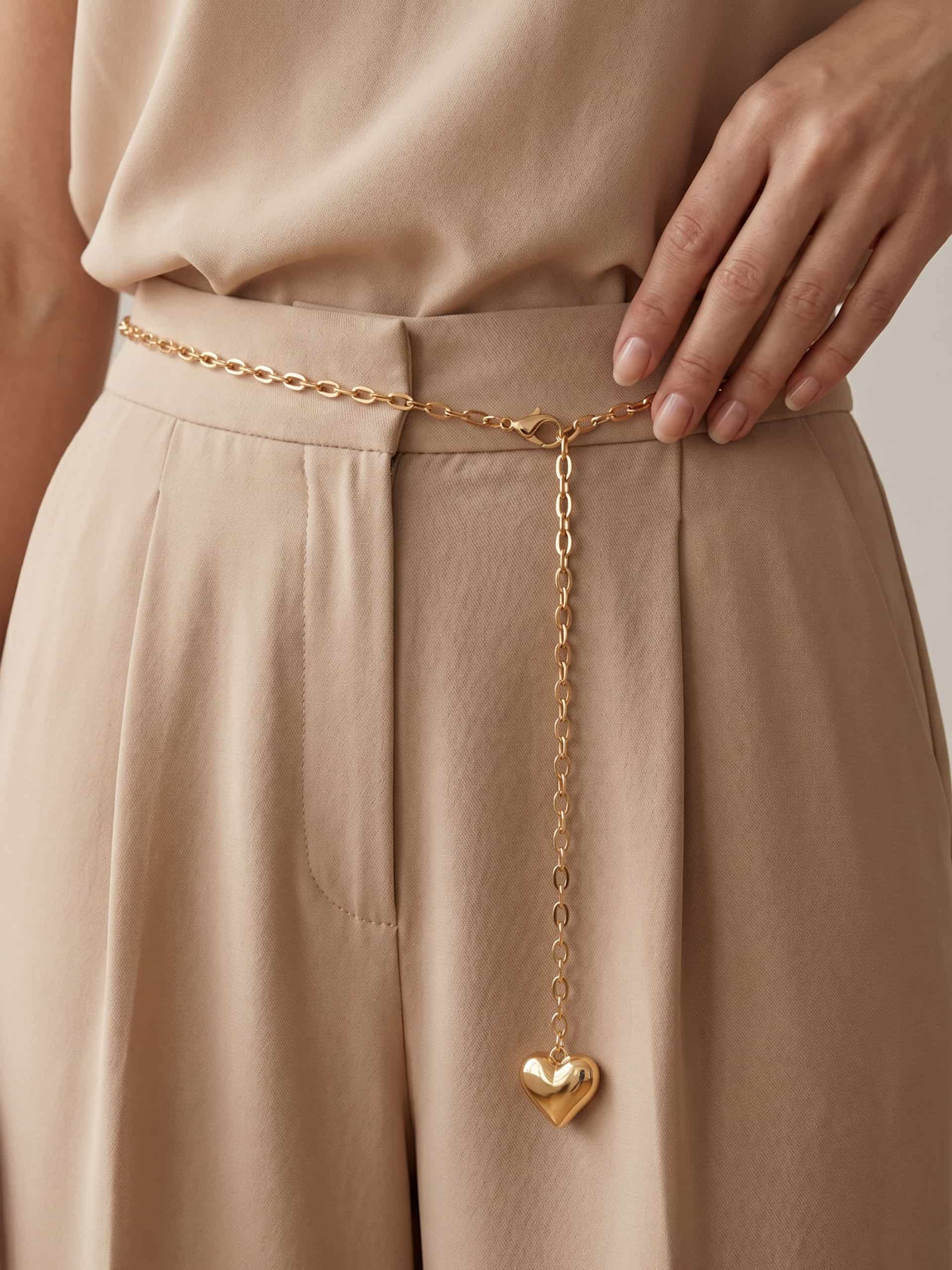 Heart Charm Chain Belt in Gold Tone 2
