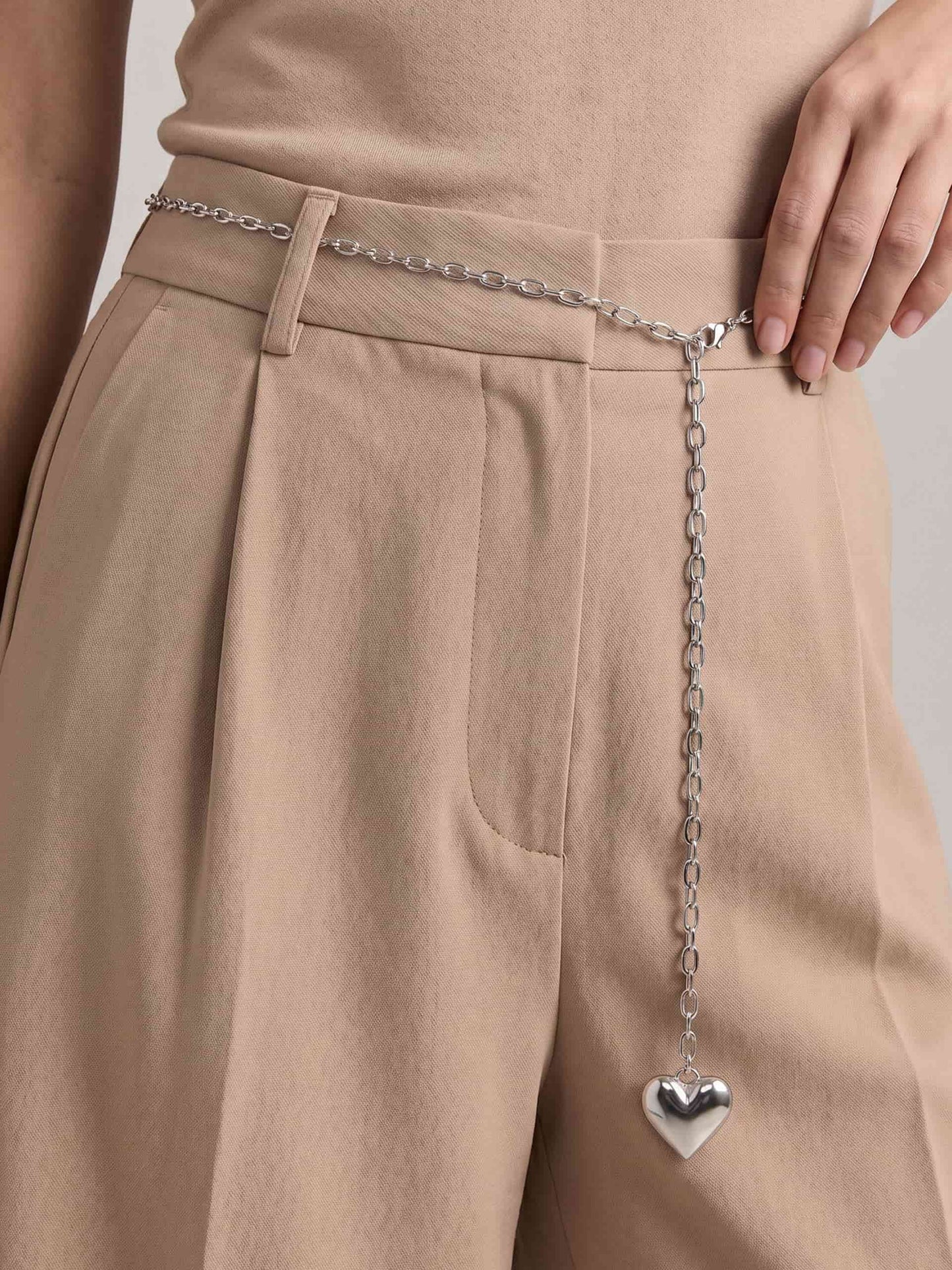 Heart Charm Chain Belt Silver Plated 2